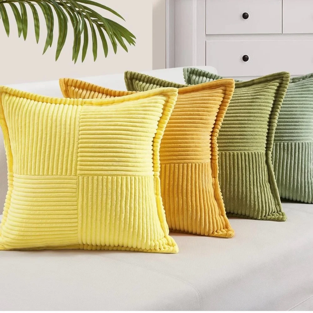 New West Elm (Set 4) Boho Velvet Corduroy Throw Pillow Cover Case Sham 18